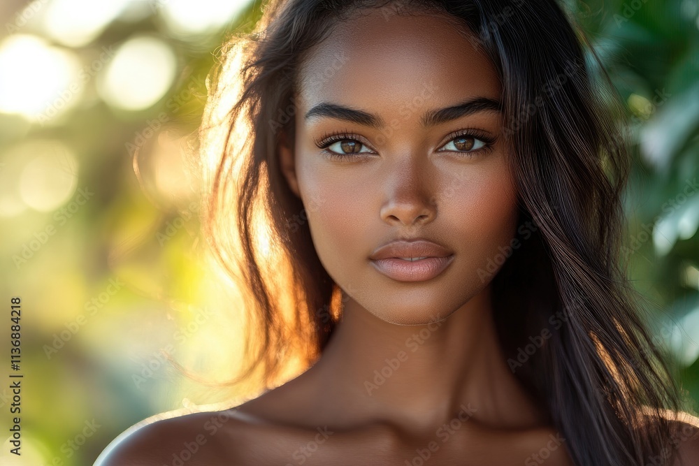 Beautiful black woman posing with natural look in nature Beautiful black woman posing with natural look in nature