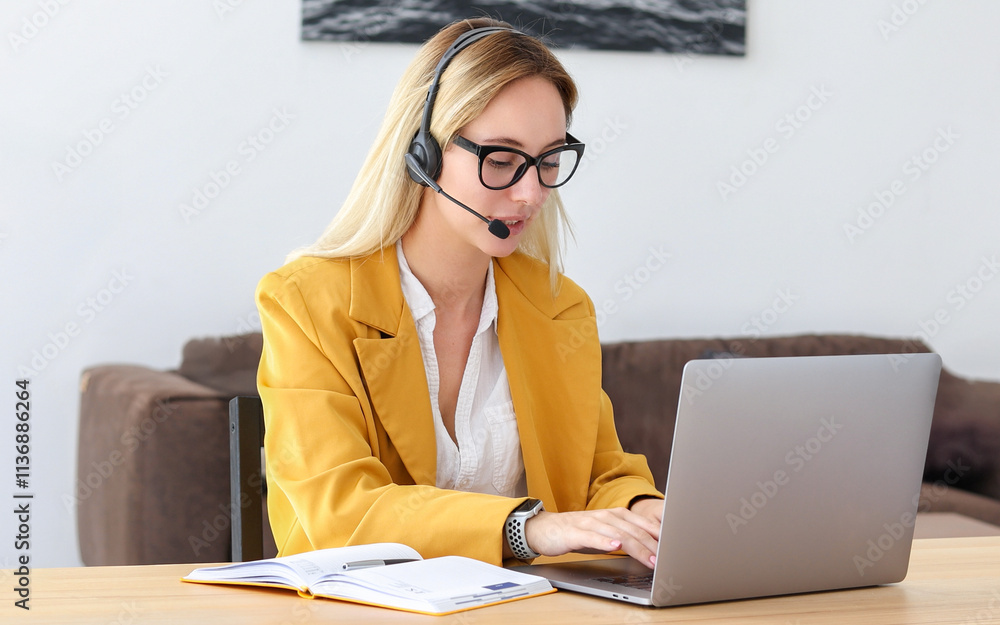 Customer Service Woman Working in Office Customer Service Woman Working in Office