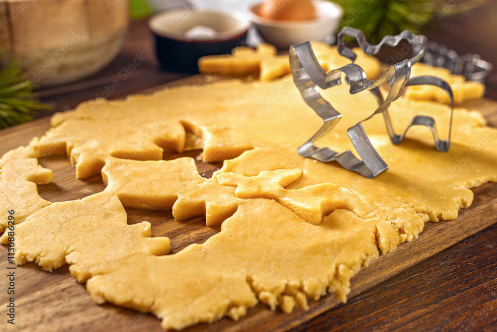 Christmas Cookie Dough with Festive Cutters copy space Christmas Cookie Dough with Festive Cutters copy space
