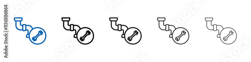 Plumber repairing pipe icon Outline vector logo for web ui