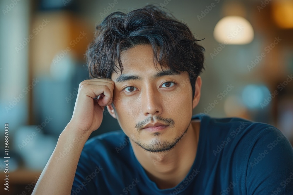 Handsome asian man touching his hair and posing Handsome asian man touching his hair and posing