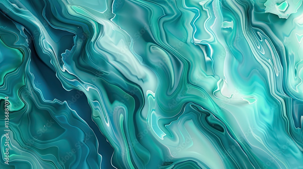 Obraz premium Abstract fluid art featuring swirling shades of teal and turquoise.