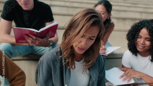 Wallpaper Mural Happy female and male students preparing for exams. Multiethnic team, multiracial group of students learn together Torontodigital.ca