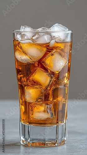 Refreshing iced tea with ice cubes in a glass photo