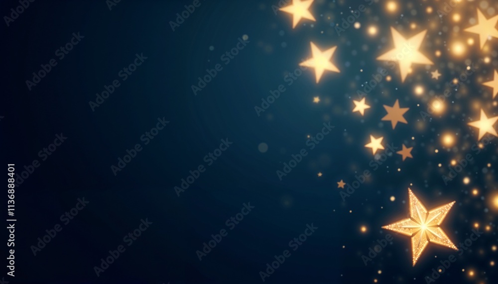 Glowing golden stars on a dark blue background Glowing golden stars on a dark blue background