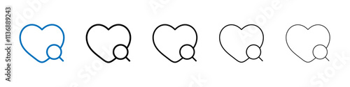 Search heart icon Outline vector logo for web ui