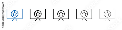 Soccer Live Match On TV icon Outline vector logo for web ui