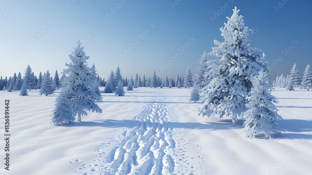 High-Detailed Snowy Landscape with Footprints High-Detailed Snowy Landscape with Footprints