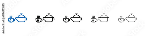 Teapot with teabag on cup icon Outline vector logo for web ui