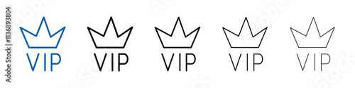 Vip text with crown icon Outline vector logo for web ui