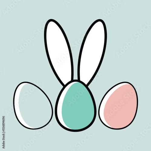 Cute bunny ears on pastel eggs cartoon design, on light blue background for Easter card