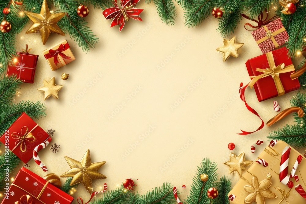 Christmas Background with Gold and Red Decorations Christmas Background with Gold and Red Decorations