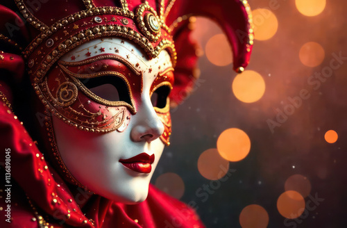 Wallpaper Mural Beautiful carnival mask red with gold is left on blurred festive background Torontodigital.ca