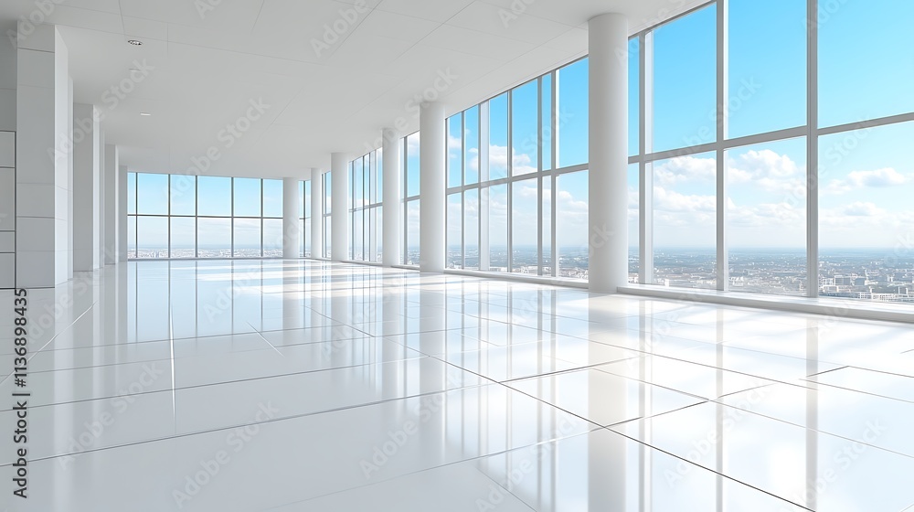 Fototapeta premium Modern Office Space With Panoramic City Views