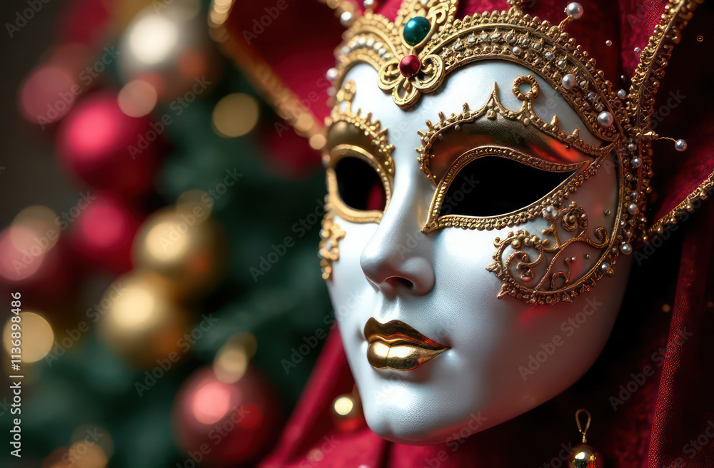 custom made wallpaper toronto digitalBeautiful carnival mask silver with gold is left on blurred festive background