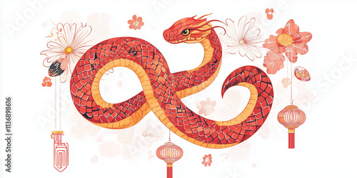 Red snake illustration on a white background celebrating Chinese New Year photo