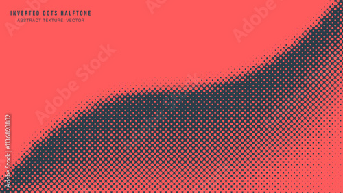 Inverted Dots Offset Halftone Pattern Smooth Curved Border Vector Red Black Abstract Background. Half Tone Bend Edge Graphical Abstraction Faded Subtle Texture. Retro Wallpaper Dotted Art Illustration