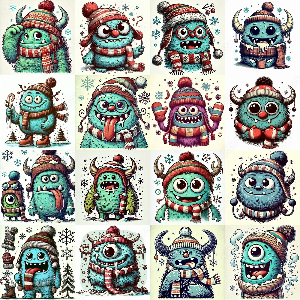 Fototapeta premium Cartoon winter monster. AI generated illustration