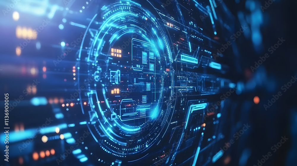 A Mesmerizing Futuristic Blue Circle Abstract Design Showcasing a Digital Interface with Glowing Neon Elements A Mesmerizing Futuristic Blue Circle Abstract Design Showcasing a Digital Interface with Glowing Neon Elements