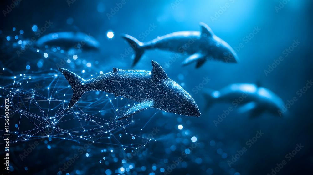 Naklejka premium The Expansive Blockchain Ecosystem and Its Intricate Nodes Echo the Ocean's Myriad of Unique and Vibrant Creatures Ensuring Security