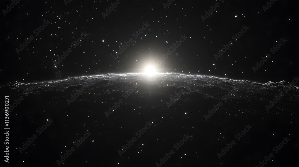 Fototapeta premium Celestial Horizon Bright Star Over Dark Planetary Surface