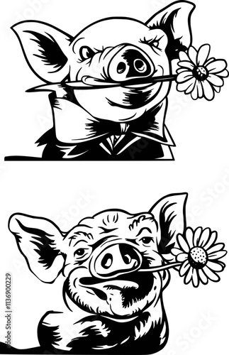 Pigs, Farm animal flower eps