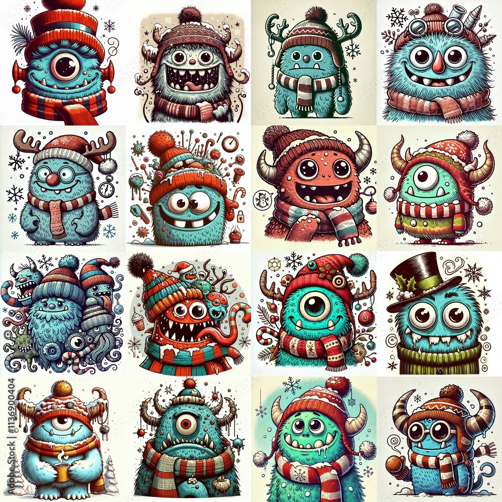Obraz premium Cartoon winter monster. AI generated illustration