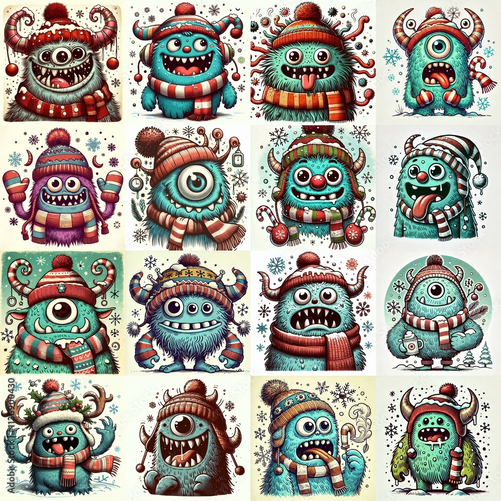 Fototapeta premium Cartoon winter monster. AI generated illustration