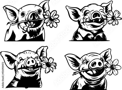 Pigs, Farm animal flower eps