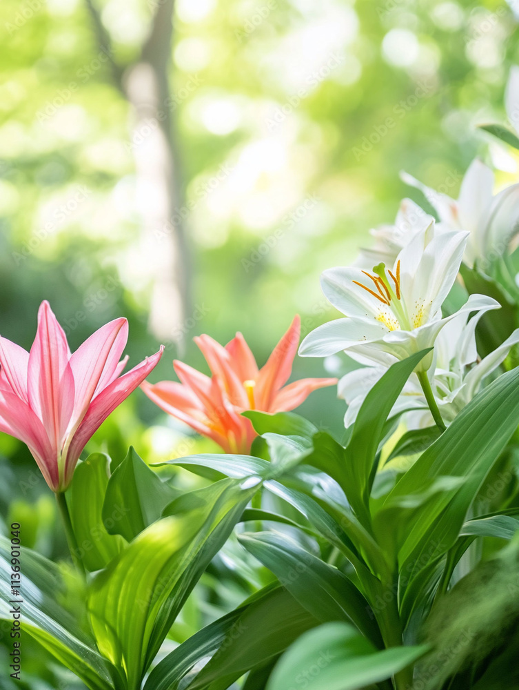 Colorful flowers in a serene, natural setting. Colorful flowers in a serene, natural setting.