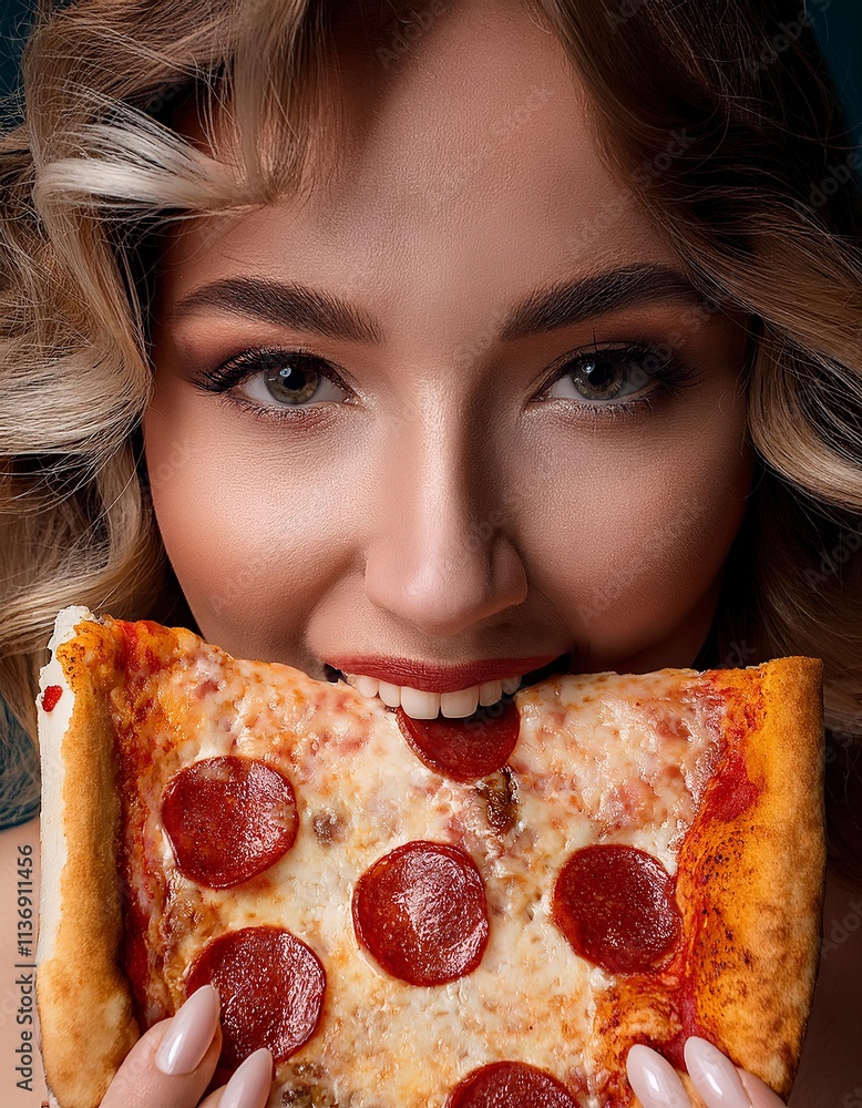 Beautiful woman eating a delicious pizza Beautiful woman eating a delicious pizza