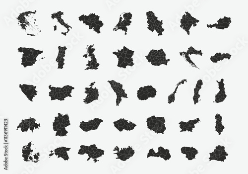Europe countries maps set. Europe maps with regions isolated on a white background. Map of Europe. Vector illustration