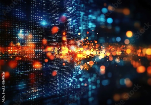 Wallpaper Mural Digital data and binary code background with blurred city lights in the dark Torontodigital.ca