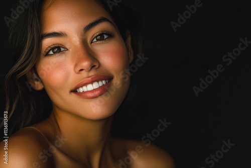 Portrait of Beautiful Hispanic Woman on black background