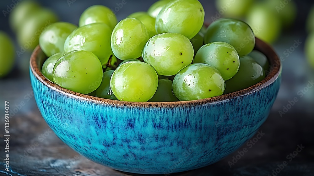 Green Grapes in a Teal Ceramic Bowl Green Grapes in a Teal Ceramic Bowl