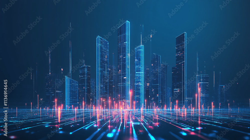 A glowing skyscraper icon with business data points, symbolizing online real estate platforms, smart city planning, and corporate analytics. A glowing skyscraper icon with business data points, symbolizing online real estate platforms, smart city planning, and corporate analytics.