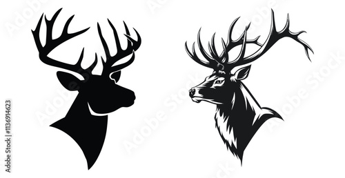 Beautiful deer  head  vector silhouette on white background