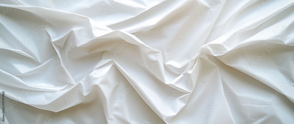 Crumpled white fabric with soft, textured waves. Crumpled white fabric with soft, textured waves.
