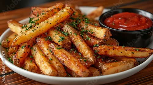 Seasoned Potato Fries Served with Ketchup