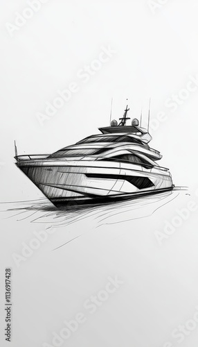 Elegant minimalist yacht design sketch featuring sleek black lines on a crisp white background photo