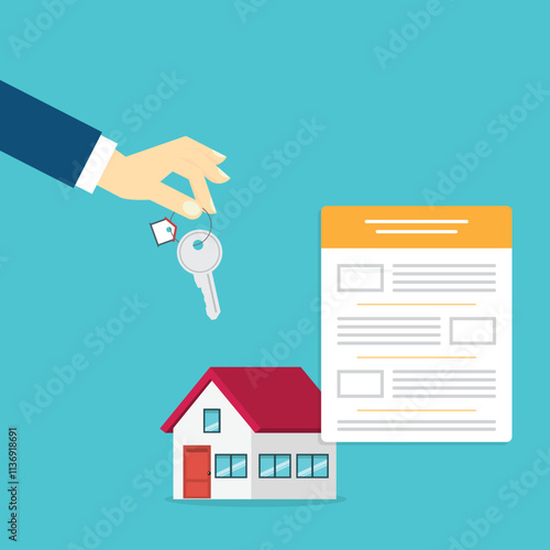 House contract . Buy or rent . Real estate document, mortgage documents. Vector illustration	
