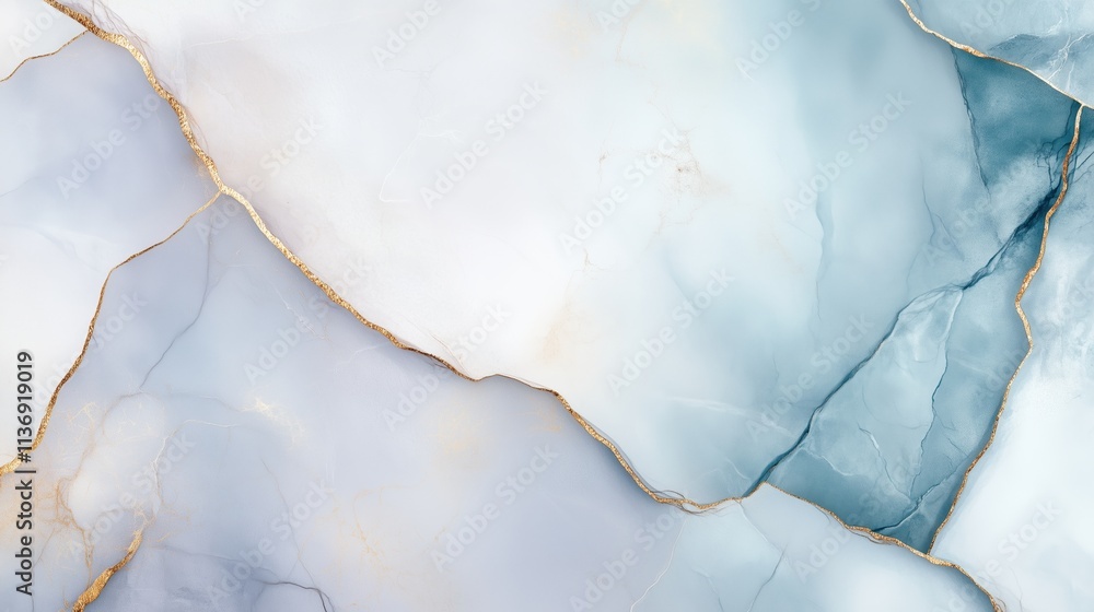 Naklejka premium Marble ceramic tiles, blue tones with purple hues. organic patterns with gold veins, metallic accents skinali, kitchen apron. Marble wall and countertop