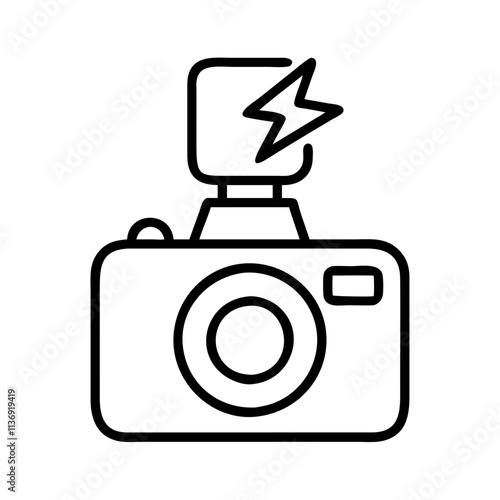 camera flash icon, photography day line art, photography day icon - simple black line art icon of camera flash, for photography day celebrations. photography vector art.