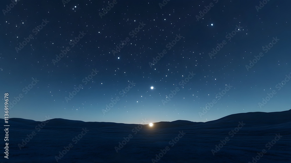 Fototapeta premium Night Sky Over Rolling Hills And Distant Star