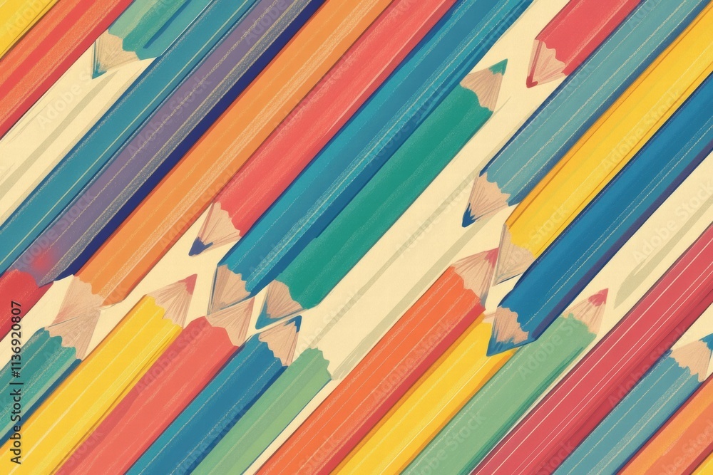 A vibrant mix of sharpened colored pencils in blue, green, yellow, and red forms a seamless pattern, ideal for creative projects. Generative AI A vibrant mix of sharpened colored pencils in blue, green, yellow, and red forms a seamless pattern, ideal for creative projects. Generative AI