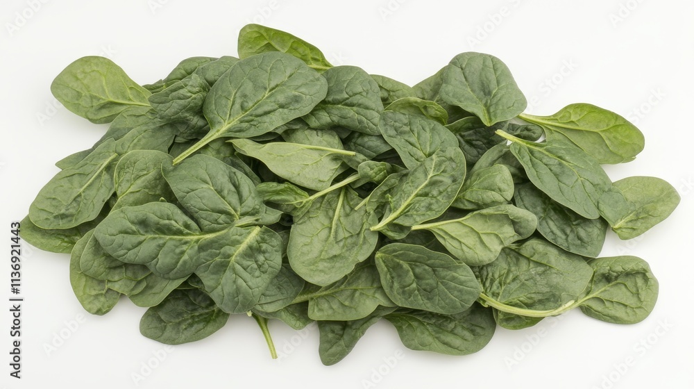 Fresh baby spinach leaves spread out on a white surface. The leaves are arranged in a flat layer and seen from above. Fresh baby spinach leaves spread out on a white surface. The leaves are arranged in a flat layer and seen from above.