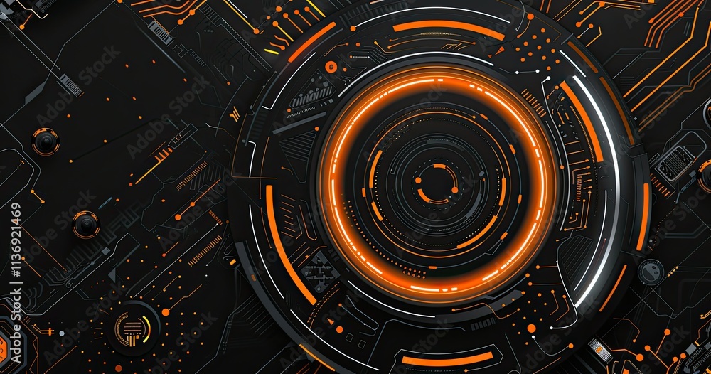 Obraz premium Abstract digital design featuring a circular pattern with orange accents on a dark background.