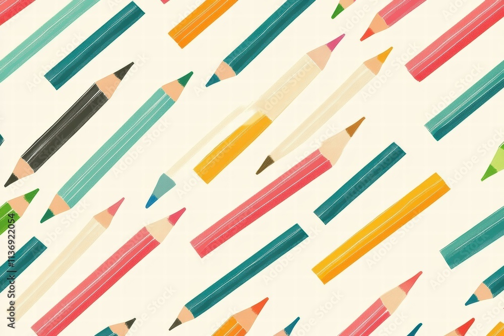 A vibrant pattern showcases an array of colored pencils, arranged playfully on a soft, neutral backdrop, inviting artistic inspiration. Generative AI A vibrant pattern showcases an array of colored pencils, arranged playfully on a soft, neutral backdrop, inviting artistic inspiration. Generative AI