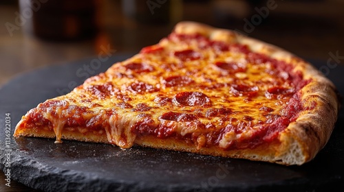 Wallpaper Mural A delicious slice of pepperoni pizza on a black stone serving board. Torontodigital.ca