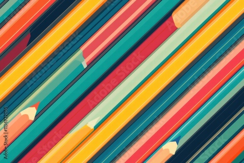 Boldly arranged in a seamless pattern, colorful pencils create an energetic and lively design perfect for inspiring creativity and artistic projects. Generative AI photo